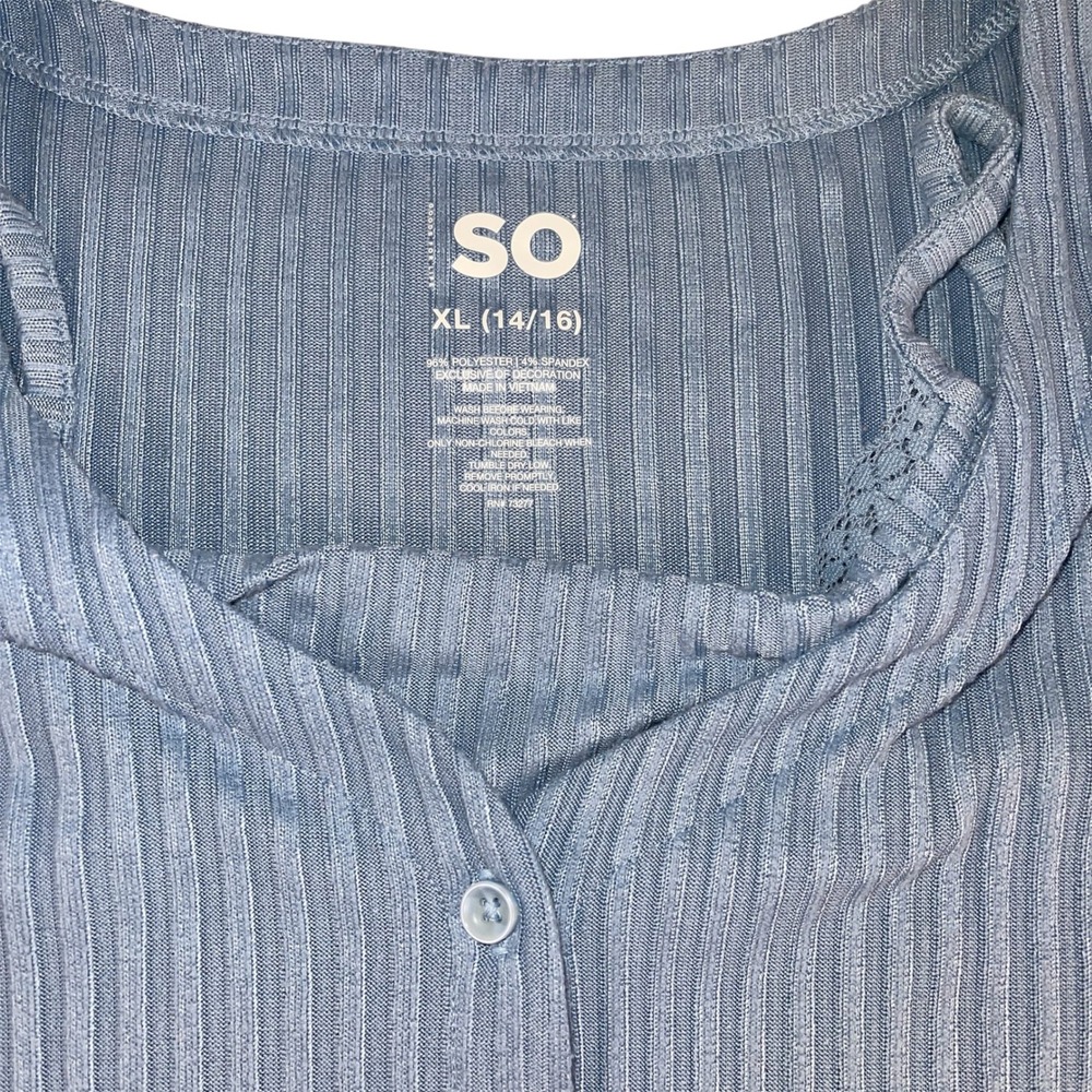 SO Girls Lace Trim Ribbed Twin‎ Set Cardigan Cami Pelican Blue XL 14/16 - Picture 6 of 7